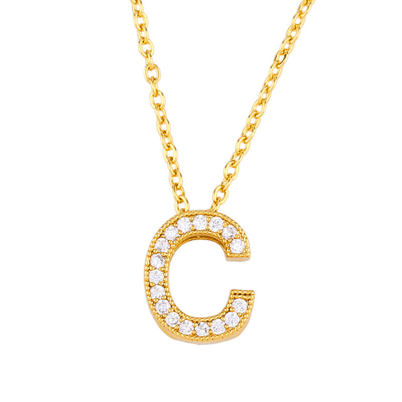 Wholesale 26 English Alphabets Gold-plated Necklaces with Diamonds
